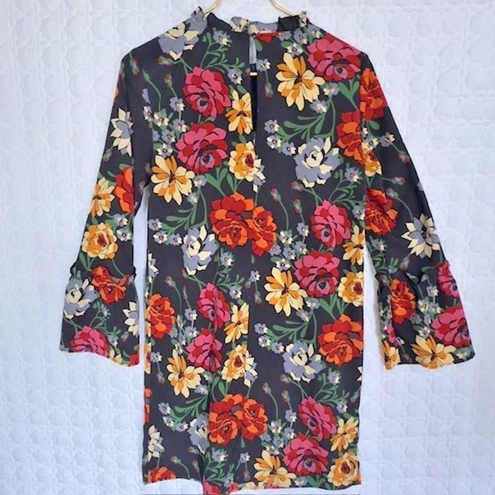 Fleur Bleue French Boutique Floral Dress‎ Women's Sz 2 Bell Sleeves Boho Luxe